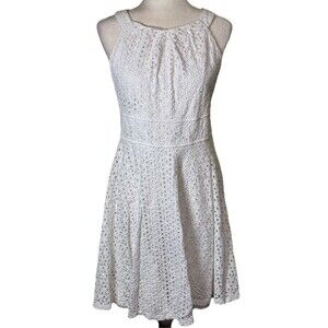 Women’s White Eyelet Sundress Fit & Flare Picniccore Coquette Keyhole Back Sz 10